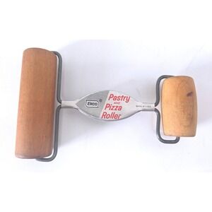 Vintage Ekco Pastry‎ and Pizza Roller Wood Double Sided Dough Tool Made in USA